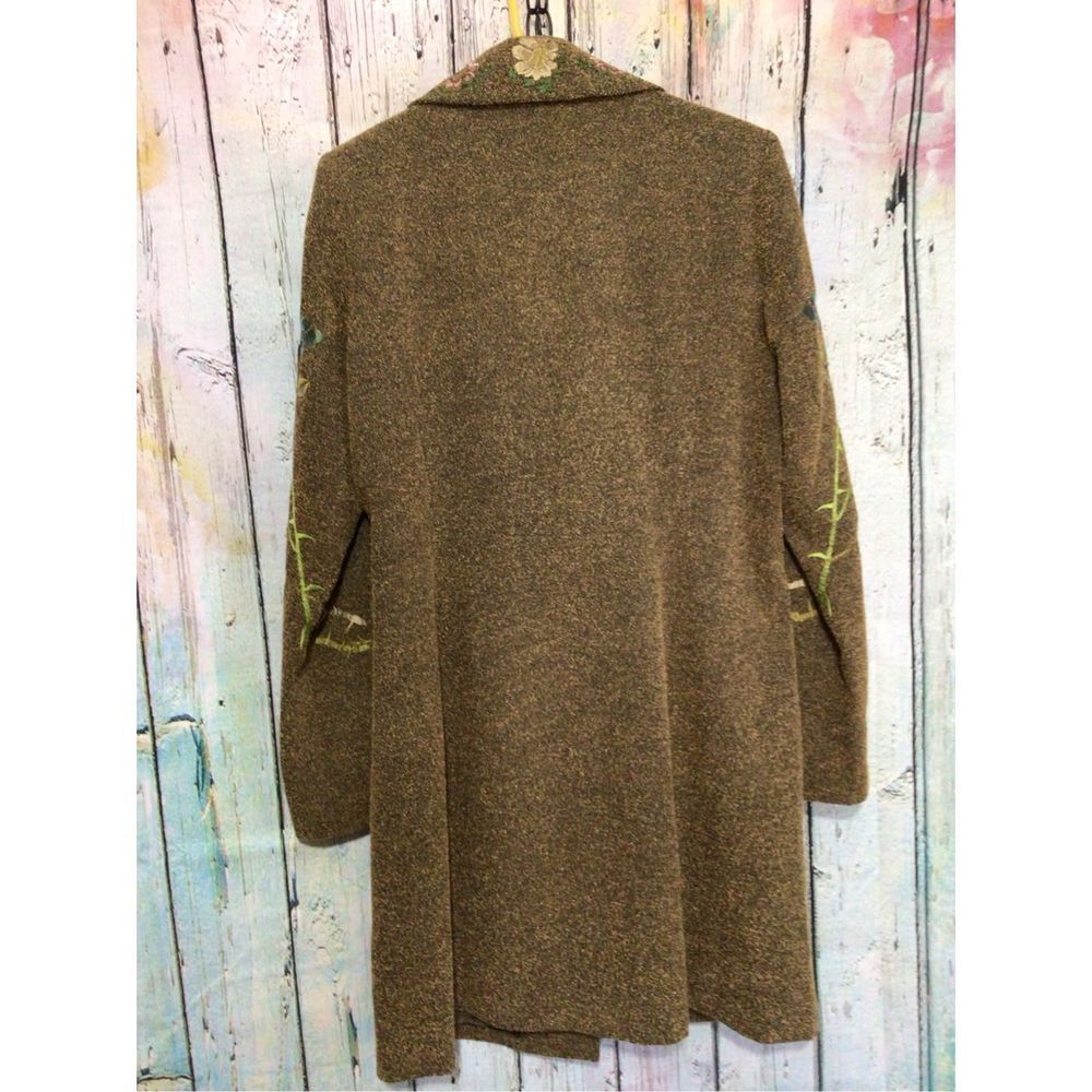 Long Jacket Size 10 Brown Embroidered Tweed Coat PTP 20” - Picture 4 of 14